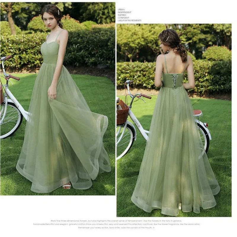 Elegant Green Tulle Bridesmaid Dress Women's Off Shoulder A-Line Evening Gowns Elegant Wedding Party Guest Long Dresses