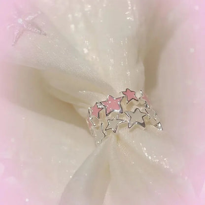 Y2k Irregular Pink Stars Rings Sweet Girls Cute Opening Adjustable Ring Korean Enamel Blue Star Paired Rings Aesthetics Jewelry