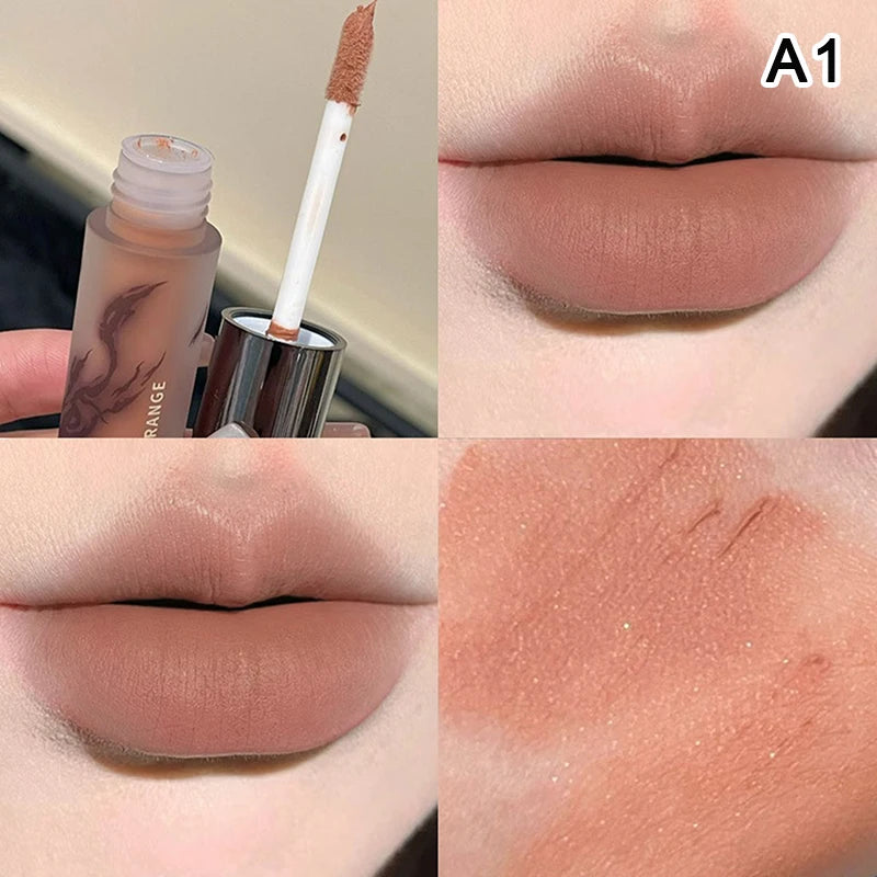 HERORANGE Lip Glaze Waterproof Smoky Red Matte Lipstick Velvet Lip Gloss Non-drying Nude Brown Lips Tint Mud Makeup Cosmetic