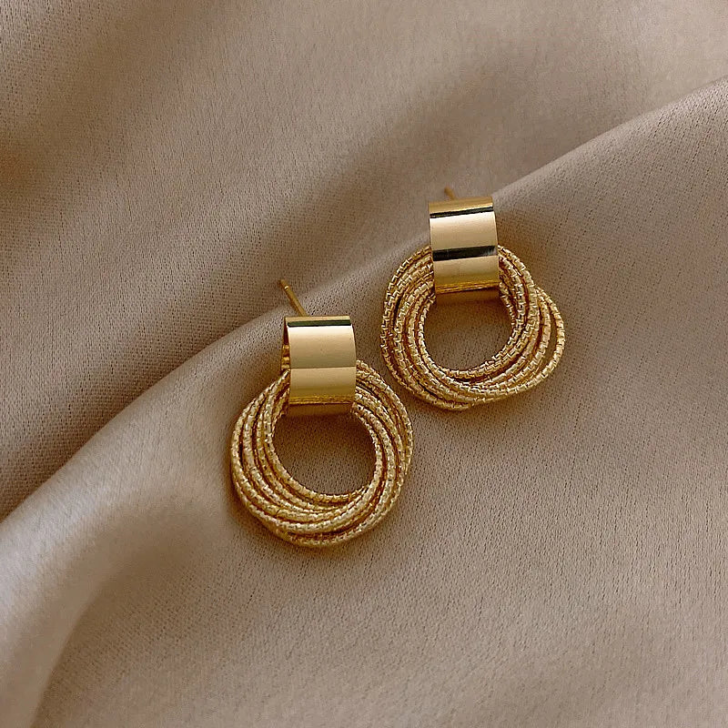 Vintage Metal Round Drop Earrings for Women Trendy Party Geometry Statement Jewelry Multilayer Small Circle Dangle Earrings