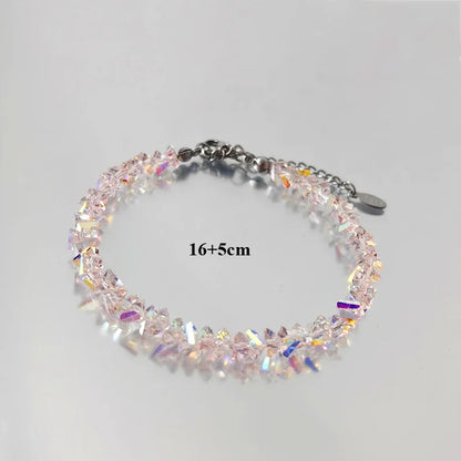 Transparent Crystal Irregular Beaded Bracelet Women‘s Shiny Mulit-cut Pink Glass Chain on the Hand Jewelry Girls Gifts