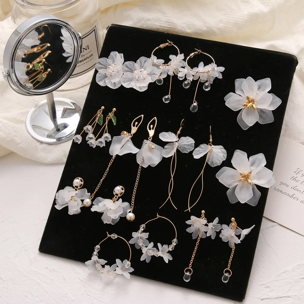 Elegant White Long Earrings Liliy of the vally Acrylic Flower Wedding Dress Earring for Women Bride Fancy Accessories Party Gift