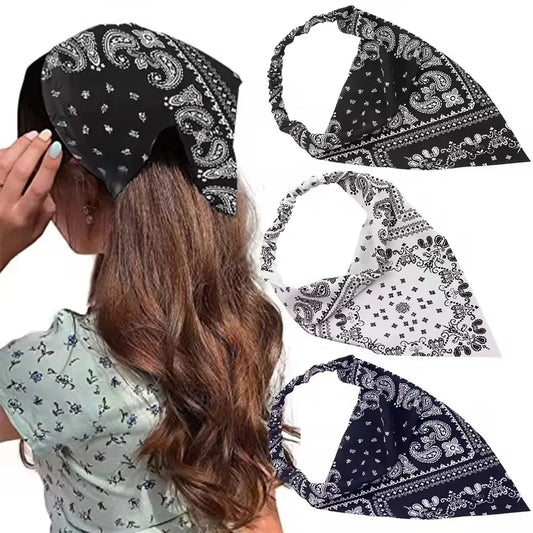 Bohemia Women Hair Band Scarf Floral Print Paisley Bandanas Headwear Vintage Triangle Head Scarf Hair Tie Hair Accessories