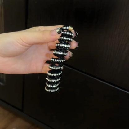 Rhinestone Telephone Line Hair Loop Spiral Coil Rubber Phone Line Hair Loop Elastic Bands High Elastic Head Rope Ponytail Girls