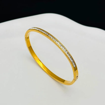 1PC Titanium Steel Stainless Steel Inlaid Zircon Gold Plated Bracelet Classic and Simple Style Bangles for Women Daily Jewelry