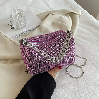 New Outdoors Allover Rhinestone Bucket Bag, Glitter Chain Prom Purse, Women's Mini Crossbody Bag (6.3*3.54) Inch