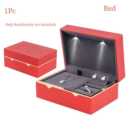Wedding Ring Box with Led Light Jewelry Gift Box Bracelet Ring Necklace Jewelry Box Set Wedding Display Holder New Year
