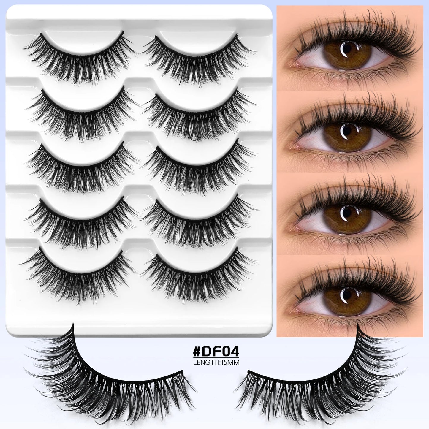 VELTRINAY False Eyelashes Half Lashes Cat Eye Natural Look Wispy Faux Mink Clear Eyelash Band Natural Lashes Makeup
