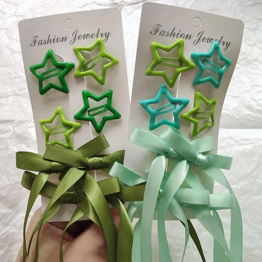 6pcs/Set Colorful Star Shaped Snap Hair Clips Y2k Metal Duck Bill Barrettes With Bowknot Tassel Women Girls Hair Accessories