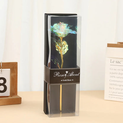 Golden Rose Flower with Gift Box Valentine Day Gift Artificial Roses Foil Rose Flowers Party Wedding Decor Present For Lover