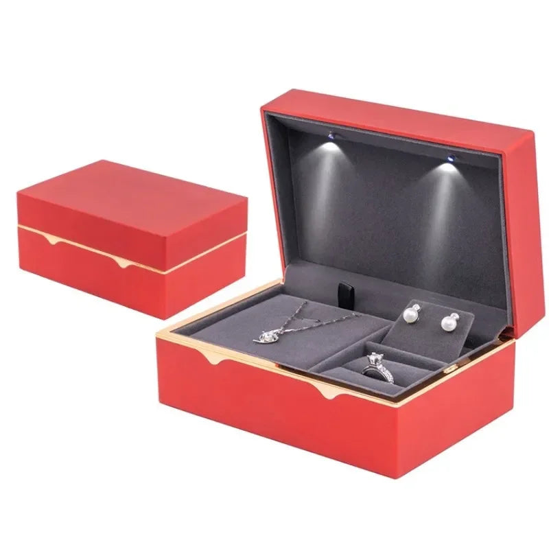 Wedding Ring Box with Led Light Jewelry Gift Box Bracelet Ring Necklace Jewelry Box Set Wedding Display Holder New Year