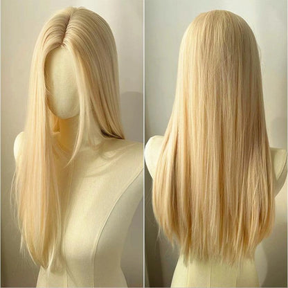 Light Blonde Wig 28inch Wig Long Straight Synthetic Wigs High temperature Fibers for Cosplay Moonlight White