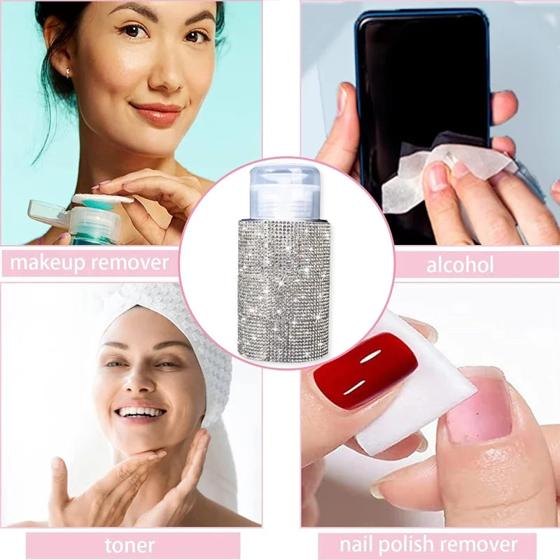 Diamond Design 200ml Empty Liquid Bottle Press Pump Dispenser Refillable Container for Nail Polish Remover Makeup Manicure Tool