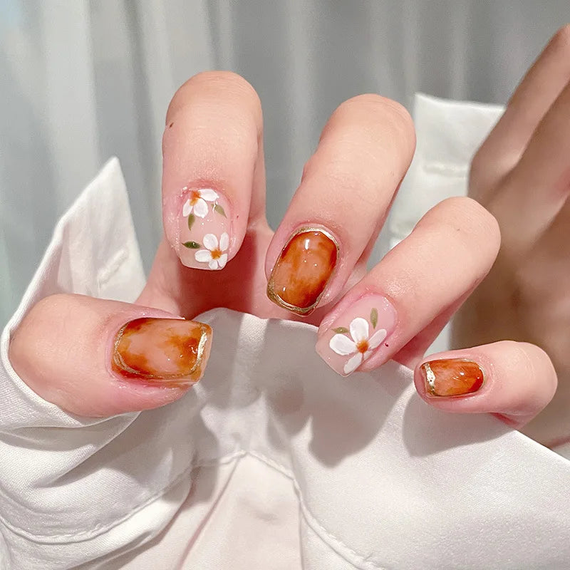 24Pcs/Set Pink Bow French Fake Nails Art Cute with Diamonds Girls Reusable Ballet Press on Nail Tips Oval Acrylic Stick on Nails