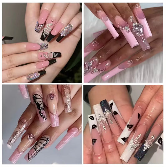 Wholesale Price Press On Nails Ballerina Medium Coffin False Nails French Tip Nails Manicure Stick On Nails Acrylic Fake Nails