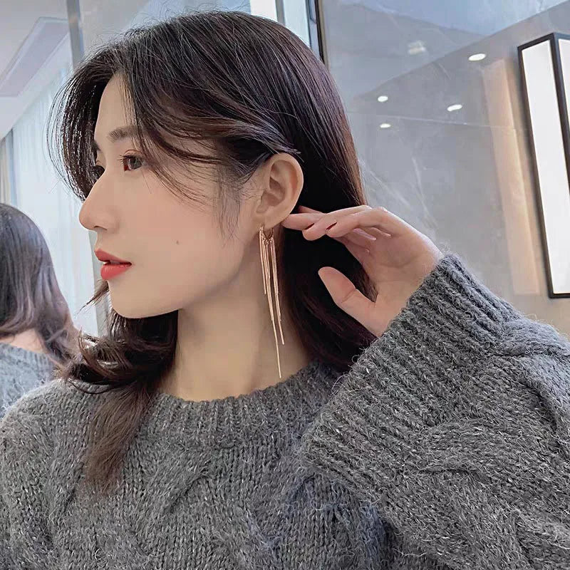 925 Silver Needle Korean Fashion Long Chain Tassel Earrings For Women Metal Earing Jewelry 2026 Trending Women's Drop Earrings