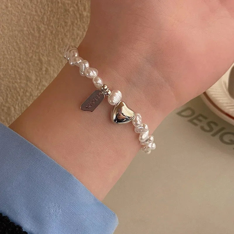 New 925 Sterling Silver Bracelet Pearls Knots Bracelet for Women Fashion Heart Pearls Bracelet  Luxury Jewelry Accessories Gift