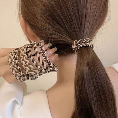 5PSC Simple Braided Hair Tie Nylon Highly Elastic Hairband Durable Coffee Rubber Band Women Girl