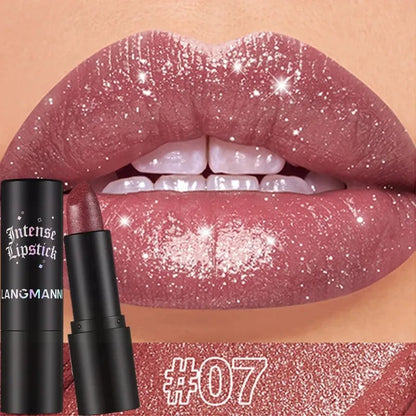 Nude Gray Metallic Lipstick Glitter Diamond Waterproof Long-Lasting Lip Gloss High Pigment Shiny Sparkling Pearl Lip Tint Makeup
