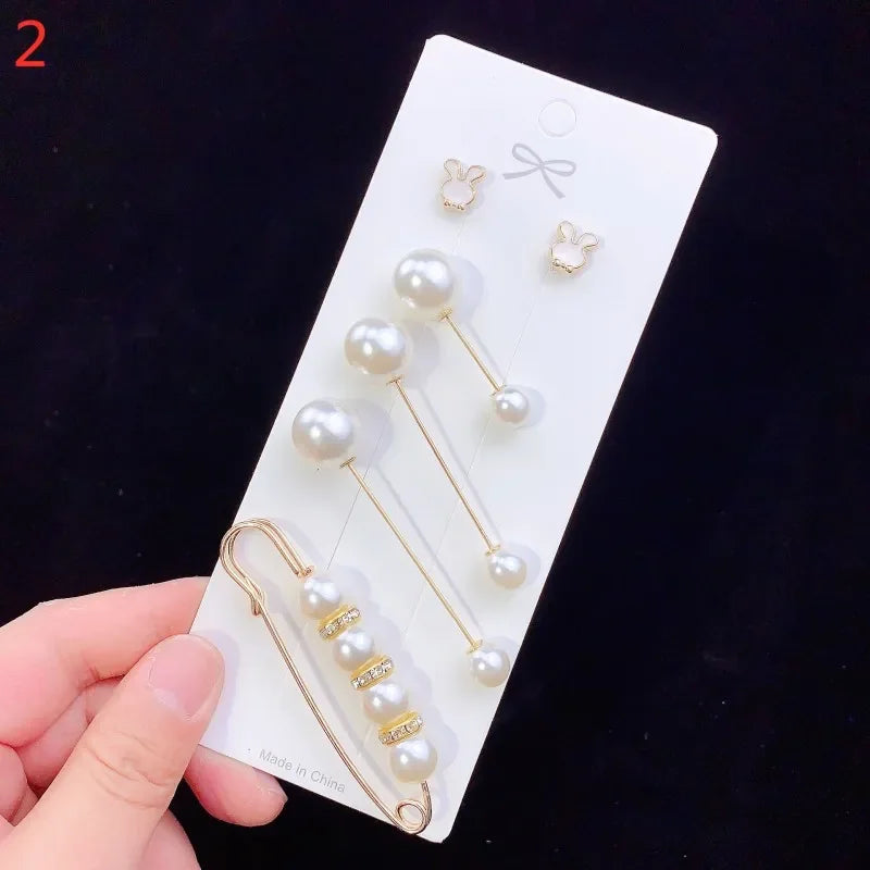 6Pcs Brooch Set Big Beads Fashion Clothing Brooches for Women Pearl Lapel Pin Sweater Dress Brooch Pins Badge Buckle Accessories