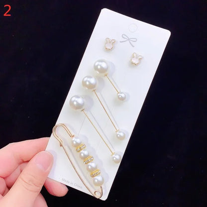 6Pcs Brooch Set Big Beads Fashion Clothing Brooches for Women Pearl Lapel Pin Sweater Dress Brooch Pins Badge Buckle Accessories