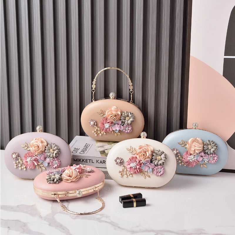 Round White Purses for Woman Flower Luxury Brand Handbag Party Wedding Clutch Female Retro Shoulder Bag for Cell Phone 2025