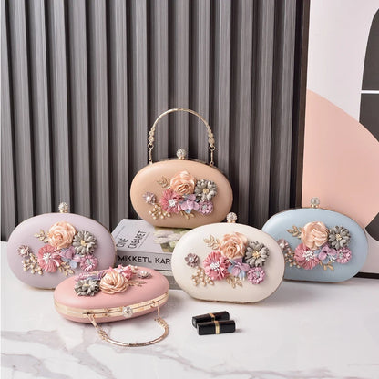Round White Purses for Woman Flower Luxury Brand Handbag Party Wedding Clutch Female Retro Shoulder Bag for Cell Phone 2025