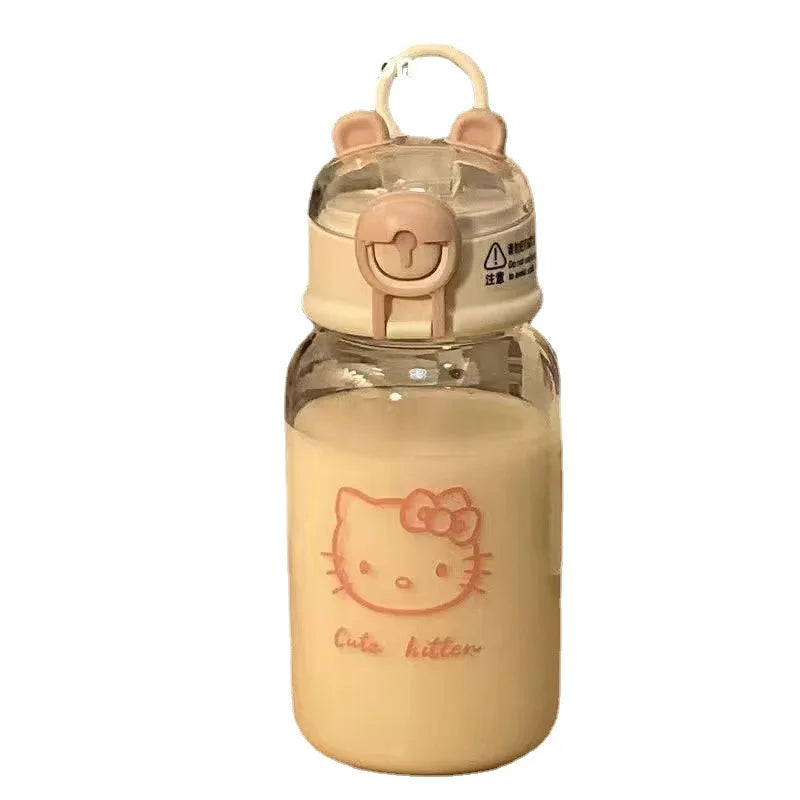 Sanrio Anime Transparent Straw Cup Hello Kitty Pochacco 600ML Cartoon Plastic Water Cup Straw Drinking Student Portable Handle