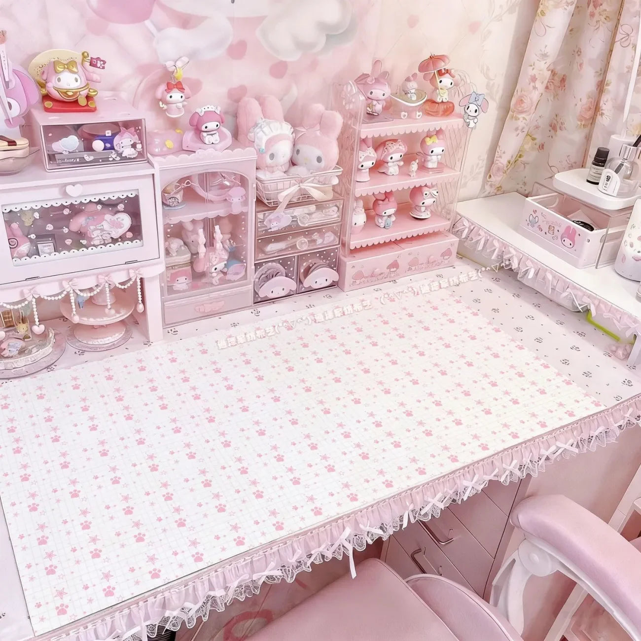 Leather Desk Pad Protector FULL Screen Polka Dots Bow PINK Y2K Mouse Pad Office Desk Mat Waterproof Non-Slip PU Desk Blotter Pad