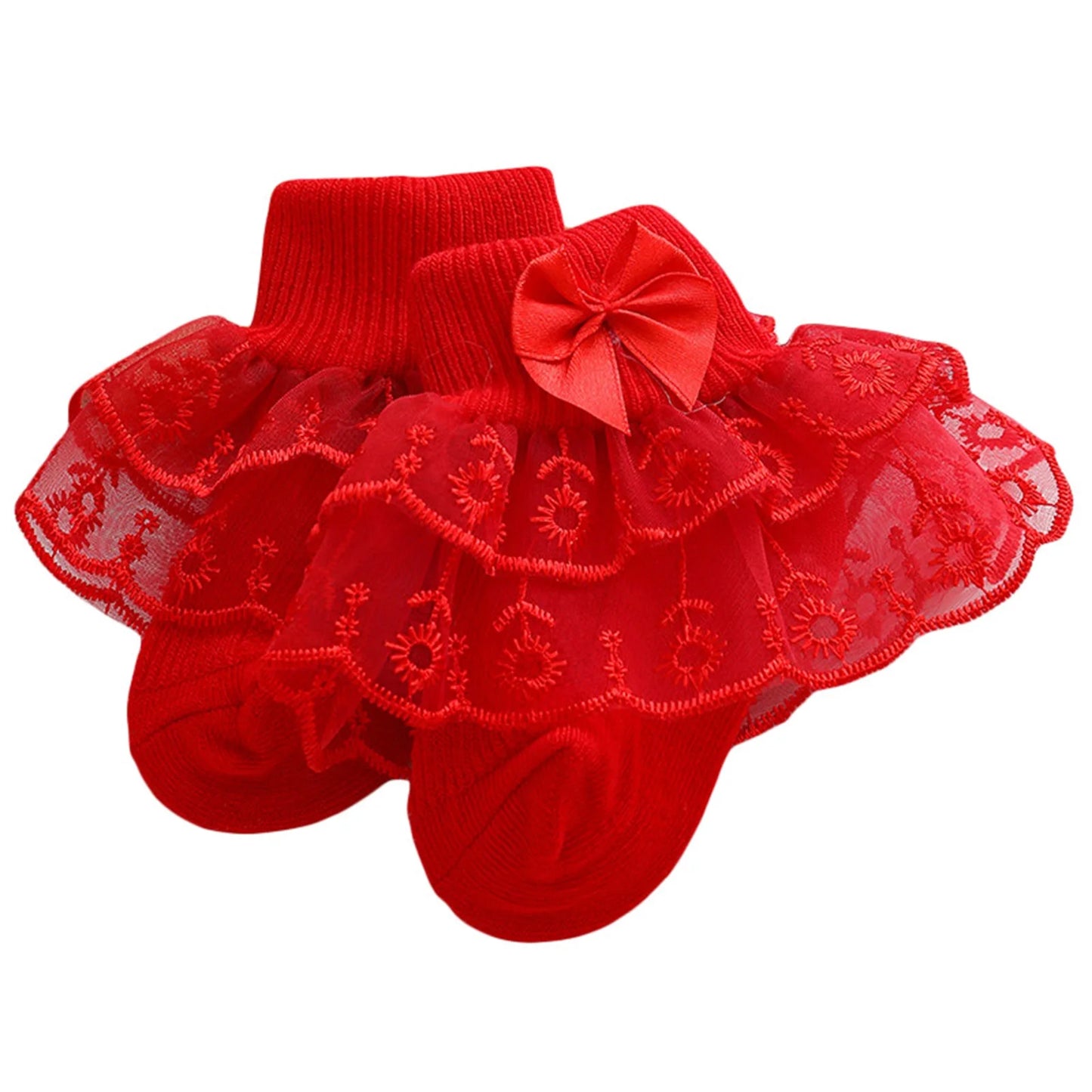 Baby Girls Ruffle Lace Socks, Super Soft Infant Ankle Socks Princess Dress Socks with Bow 3M-2T