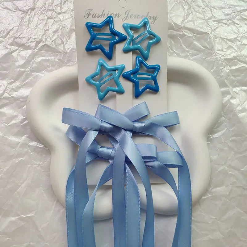 6pcs/Set Colorful Star Shaped Snap Hair Clips Y2k Metal Duck Bill Barrettes With Bowknot Tassel Women Girls Hair Accessories