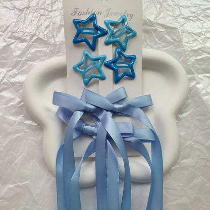 6pcs/Set Colorful Star Shaped Snap Hair Clips Y2k Metal Duck Bill Barrettes With Bowknot Tassel Women Girls Hair Accessories