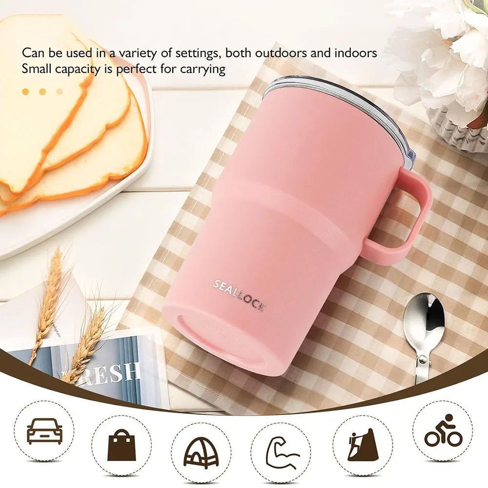 304 stainless steel water cup, coffee cup, tea cup with handle and lid, double-layer mug, car water cup, PP shell, birthday gift