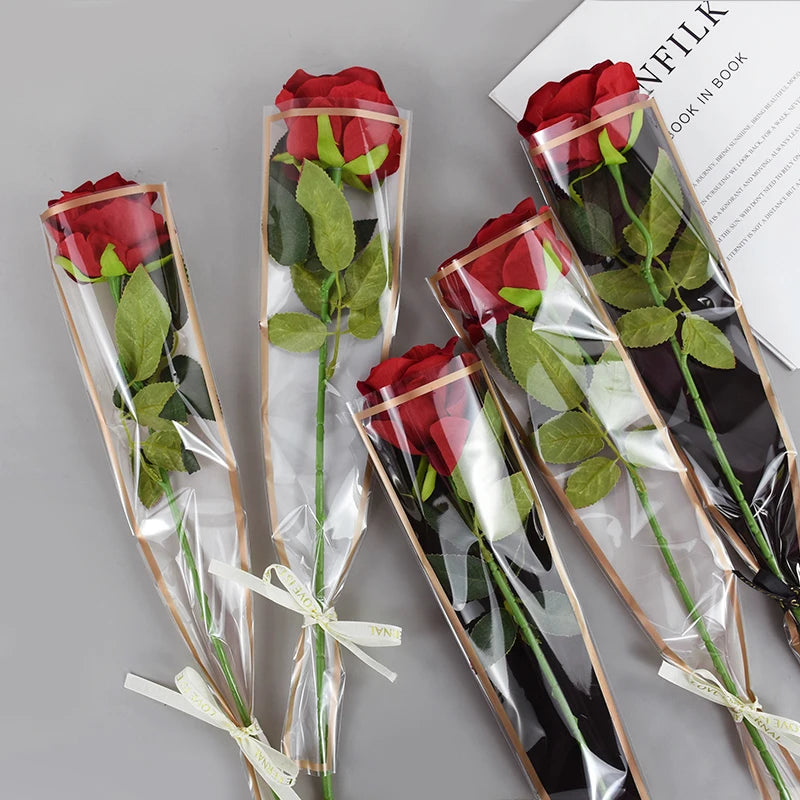 50Pcs Flower Wrapping Bag Clear Rose Floral Bouquet Packaging Bags for Valentine's Day Wedding Birthday Party Gift Decoration