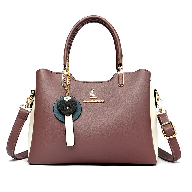 2025Autumn Fashion Simple Large Capacity Women's Handbag Color-Block Multi-Compartment High-End Mom Bag Commuter Bag