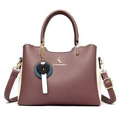 2025Autumn Fashion Simple Large Capacity Women's Handbag Color-Block Multi-Compartment High-End Mom Bag Commuter Bag