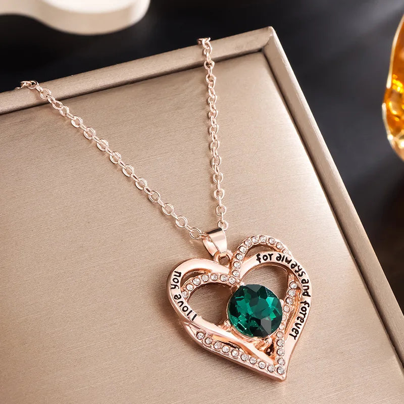 Fashion Zircon Double Heart Pendant Necklace For Women Valentine Gift Rhinestone Love Heart Chain Party Jewelry Lady Girlfriend