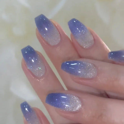 24Pcs Ballerina Fake Nails with Glue Solid Color Acrylic Press on Nails Glossy Gradient Full Cover Wearable Nail Manicure Tips