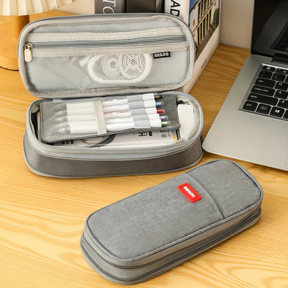 Multi-functional double-layer canvas pencil case, large-capacity portable waterproof stationery box, perfect school supplies