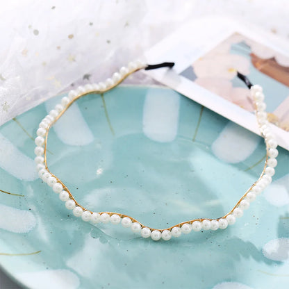 VAGZEB Fashion Full Pearl Hairbands Elastic Flower Women Hair Hoop Bands Headband Bezel Girls Hair Accessories Headdress