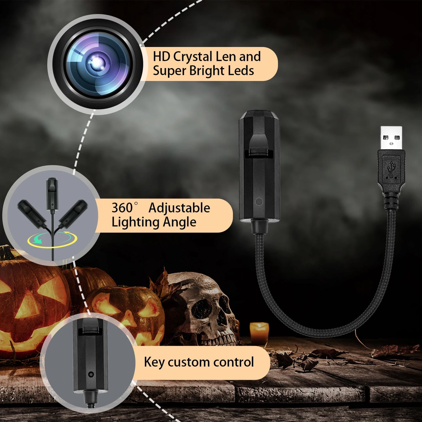 LED atmosphere projection light, pumpkin head and castle creative design, Halloween atmosphere light, USB lamp lighting