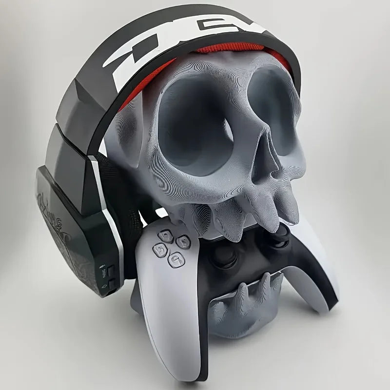 3D Printed Gaming Headset Stand, Skull-Shaped Gaming Desk Organizer, Compatible with Ps5/Ps4 Game Controller Stand, Made of Plastic, Ideal Desktop Organizer for Gamers and Tech Enthusiasts, Controller and Headset Stand, Space