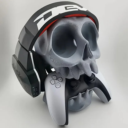 3D Printed Gaming Headset Stand, Skull-Shaped Gaming Desk Organizer, Compatible with Ps5/Ps4 Game Controller Stand, Made of Plastic, Ideal Desktop Organizer for Gamers and Tech Enthusiasts, Controller and Headset Stand, Space
