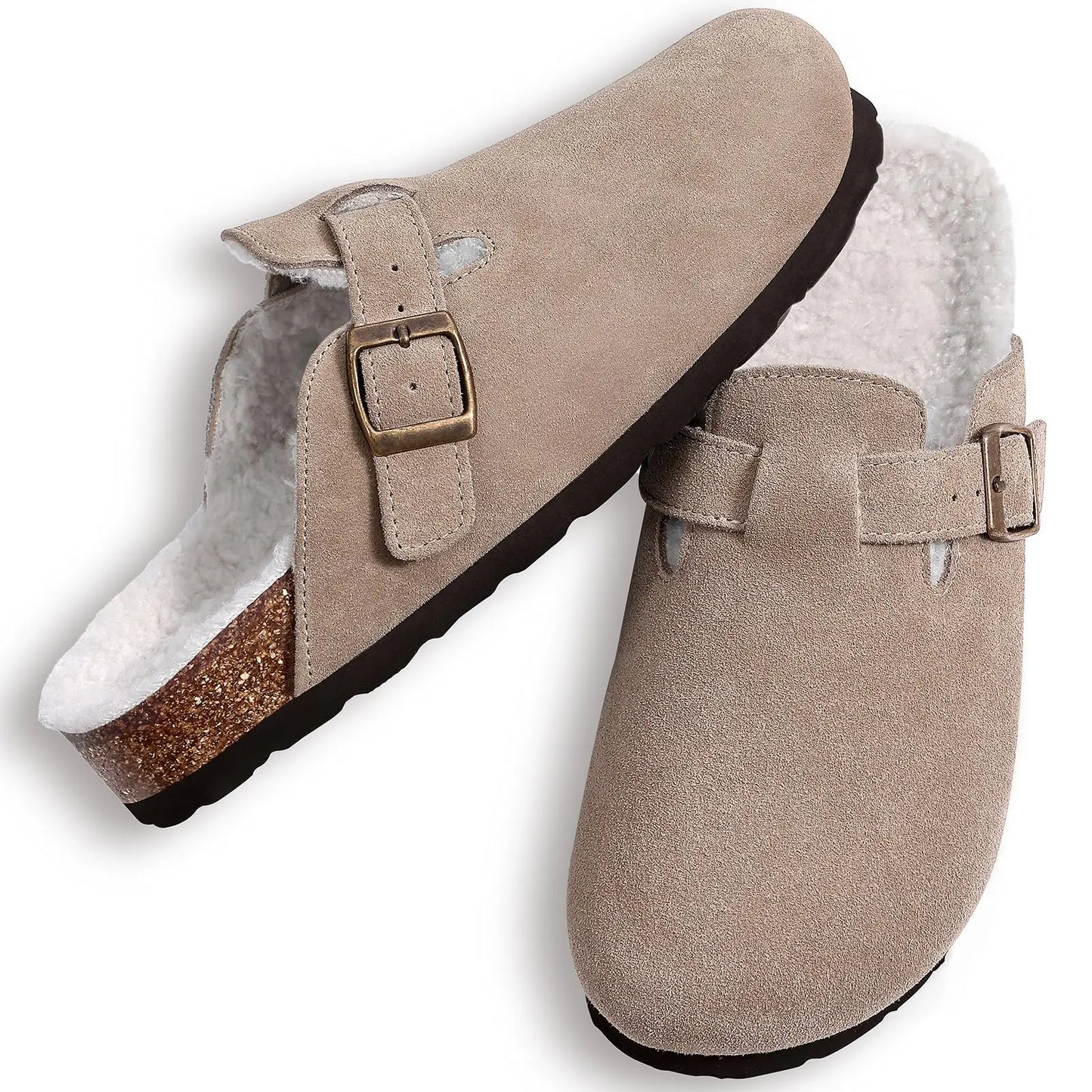 Asgard Women's Fuzzy Clogs Slippers Indoor Warm Plush Fur Cork Footbed Clogs Slippers Winter Lady House Flats Cotton Slippers