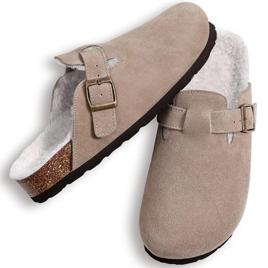 Asgard Women's Fuzzy Clogs Slippers Indoor Warm Plush Fur Cork Footbed Clogs Slippers Winter Lady House Flats Cotton Slippers