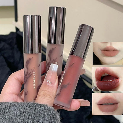 HERORANGE Lip Glaze Waterproof Smoky Red Matte Lipstick Velvet Lip Gloss Non-drying Nude Brown Lips Tint Mud Makeup Cosmetic