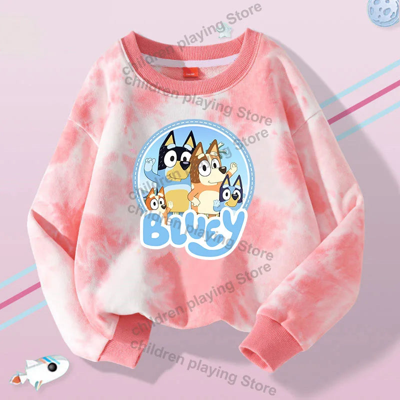 Blueyi Series Kid Pullover Sweatshirts Trendy Long Sleeves Top Bingo Autumn Winter Cartoon Child Clothes Birthday Christmas Gift