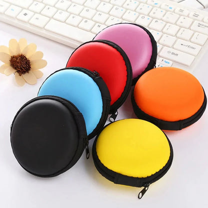 Headphone Storage Bag Diameter 8CM Round Headphone Organizer Storage Box with Partition Coin USB Flash Drive Cable Storage Case
