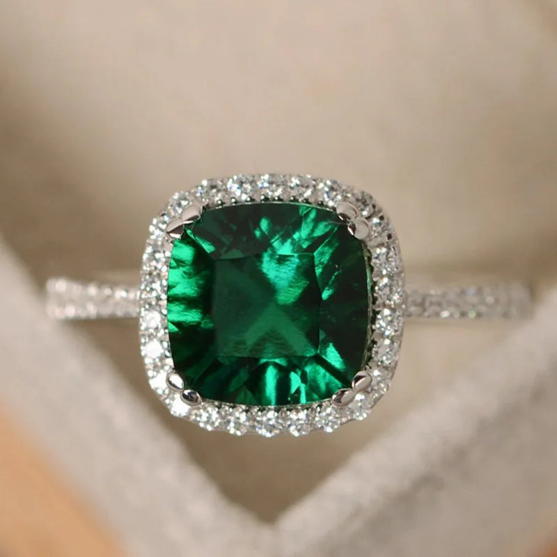Silver plated Rings for Women Ruby Emerald Sapphire Jewelry Wedding Engagement Ring Wholesale Size 6-10