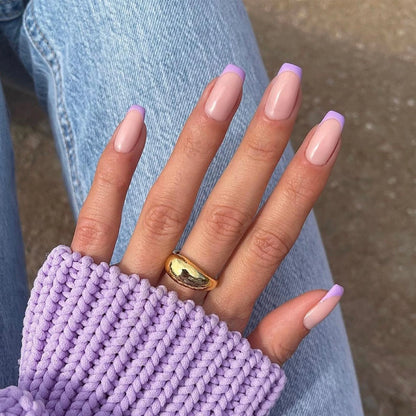 24Pcs/Box Charming Pink Flame Short Detachable Finished Fingernails Ballet Wearable Fake Nails press on Square Head Full Cover